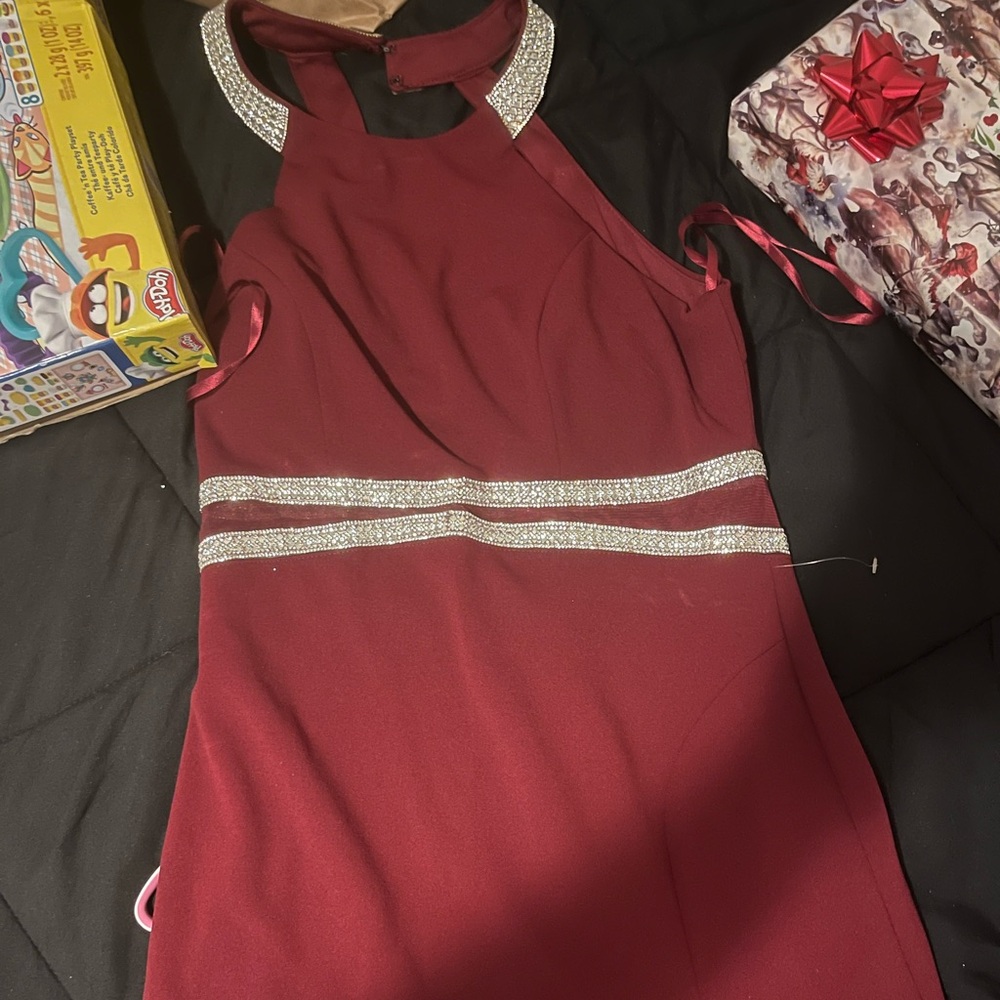 My Michelle Burgundy Dress with Silver Details